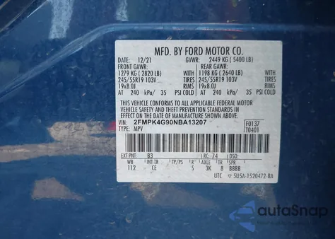 2022 Ford Edge Se из США, поврежденный, VIN 2FMPK4G90NBA13207